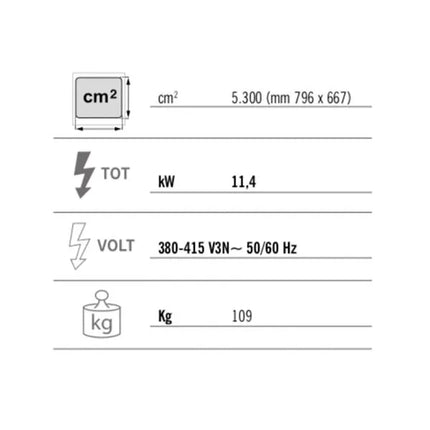 GGM Gastro Bếp Chiên Phẳng Điện - 11.4kW - Mặt Phẳng - Diện Tích Nấu: 795x667mm - Có Chân Đứng