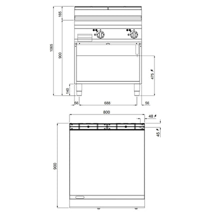 GGM Gastro Bếp Chiên Phẳng Điện - 11.4kW - Mặt Phẳng - Diện Tích Nấu: 795x667mm - Có Chân Đứng