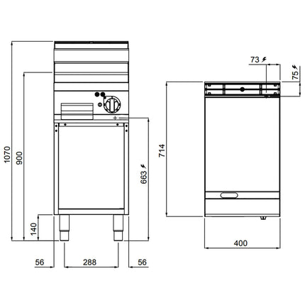 GGM Gastro Bếp Chiên Phẳng Điện - 4.8kW - Mặt Phẳng - Diện Tích Nấu: 400x714mm - Có Chân Đứng