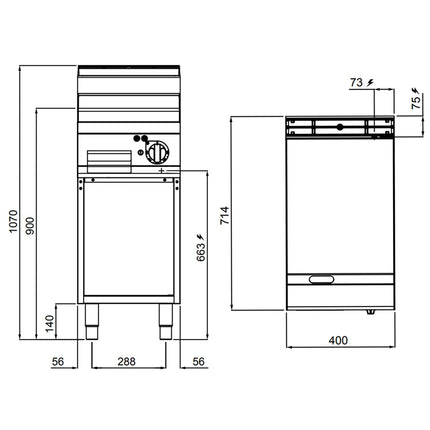 GGM Gastro Bếp Chiên Phẳng Điện - 4.8kW - Mặt Phẳng - Diện Tích Nấu: 400x714mm - Có Chân Đứng