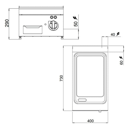 GGM Gastro Bếp Chiên Phẳng Điện - 4.8kW - Mặt Phẳng - Diện Tích Nấu: 400x730mm
