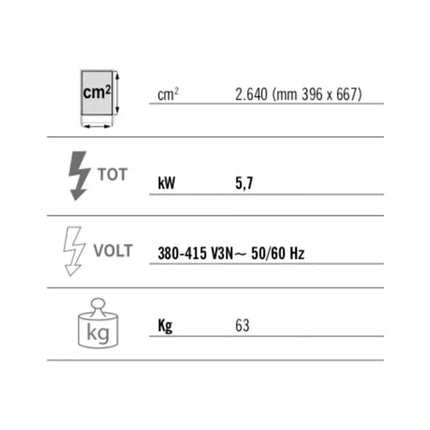 GGM Gastro Bếp Chiên Phẳng Điện - 5.7kW - Mặt Phẳng - Diện Tích Nấu: 396x667mm - Có Chân Đứng