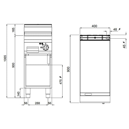 GGM Gastro Bếp Chiên Phẳng Điện - 5.7kW - Mặt Phẳng - Diện Tích Nấu: 396x667mm - Có Chân Đứng