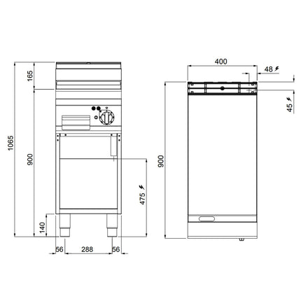 GGM Gastro Bếp Chiên Phẳng Điện - Mặt Mạ Crôm Cứng - 5.7kW - Mặt Phẳng - Diện Tích Nấu: 396x667mm - Có Chân Đứng