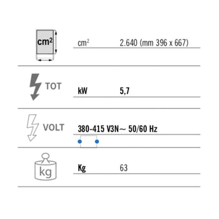 GGM Gastro Bếp Chiên Phẳng Điện - Mặt Mạ Crôm Cứng - 5.7kW - Mặt Phẳng - Diện Tích Nấu: 396x667mm - Có Chân Đứng