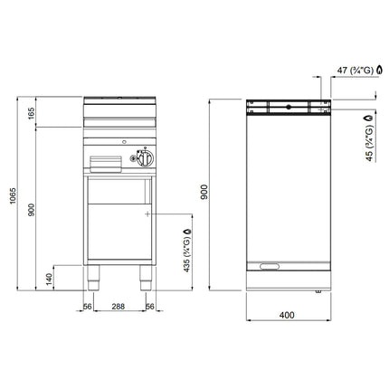 GGM Gastro Bếp Chiên Phẳng Gas - 10kW - Mặt Phẳng - Diện Tích Nấu: 396x667mm - Có Chân Đứng