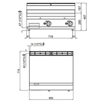 GGM Gastro Bếp Chiên Phẳng Gas - 13.8kW - Mặt Phẳng - Diện Tích Nấu: 795x500mm
