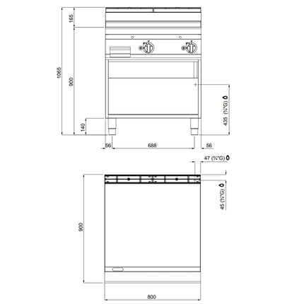GGM Gastro Bếp Chiên Phẳng Gas - 20kW - Mặt Phẳng - Diện Tích Nấu: 796x667mm - Có Chân Đứng