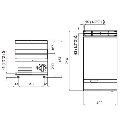 GGM Gastro Bếp Chiên Phẳng Gas - 6.9kW - Mặt Phẳng - Diện Tích Nấu: 395x500mm