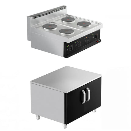 GGM Gastro Bếp Điện - 12.8kW - 4 Mặt - Có Tủ Bệ - 2 Cánh