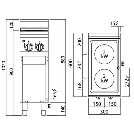 GGM Gastro Bếp Điện - 4kW - 2 Mặt - Có Kệ Dưới Hở
