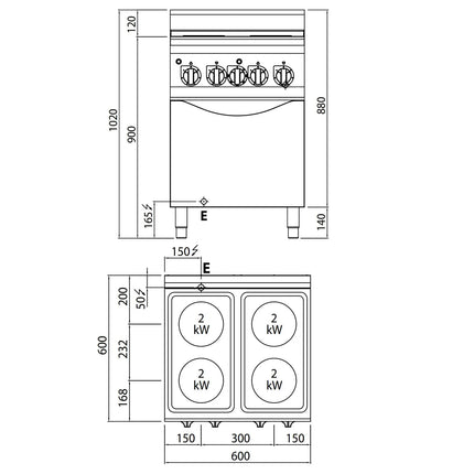 GGM Gastro Bếp Điện Liền Lò - 11kW - 4 Mặt - Kèm Lò Đối Lưu Điện - 3kW