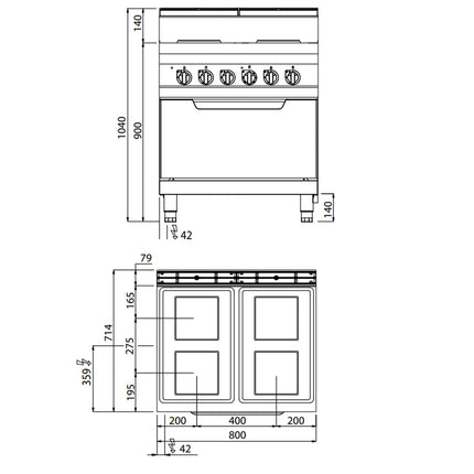 GGM Gastro Bếp Điện Liền Lò - 17.9kW - 4 Mặt - Kèm Lò Điện Tĩnh - 7.5kW