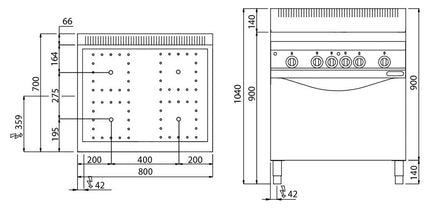 GGM Gastro Bếp Điện Liền Lò - 20.3kW - 4 Vùng - Kèm Lò Điện Tĩnh - 7.5kW