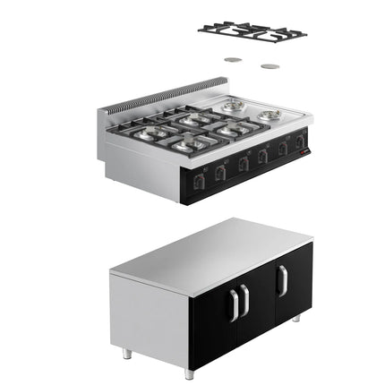 GGM Gastro Bếp Gas - 36kW - 6 Họng - Có Tủ Bệ - 3 Cánh
