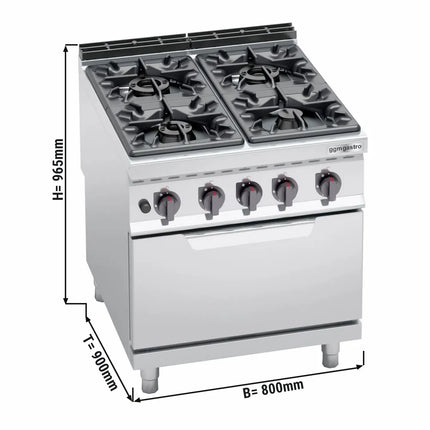 GGM Gastro Bếp Gas Liền Lò - 34.5kW - 4 Họng - Kèm Lò Gas Tĩnh - 7.8kW