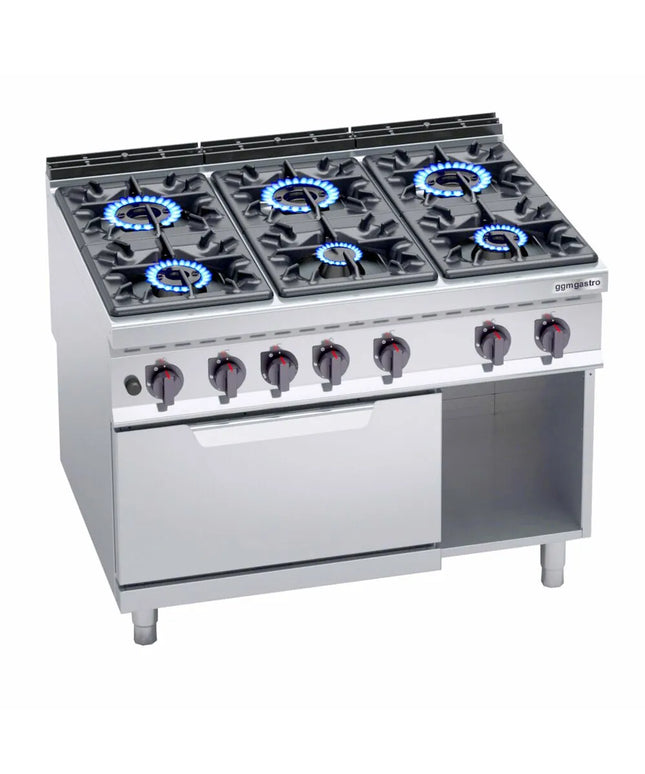 GGM Gastro Bếp Gas Liền Lò - 61.3kW - 6 Họng - Kèm Lò Gas Tĩnh - 7.8kW