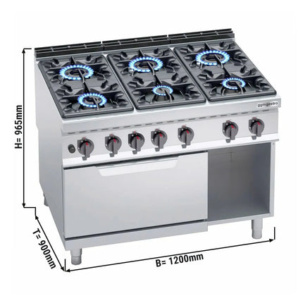 GGM Gastro Bếp Gas Liền Lò - 61.3kW - 6 Họng - Kèm Lò Gas Tĩnh - 7.8kW