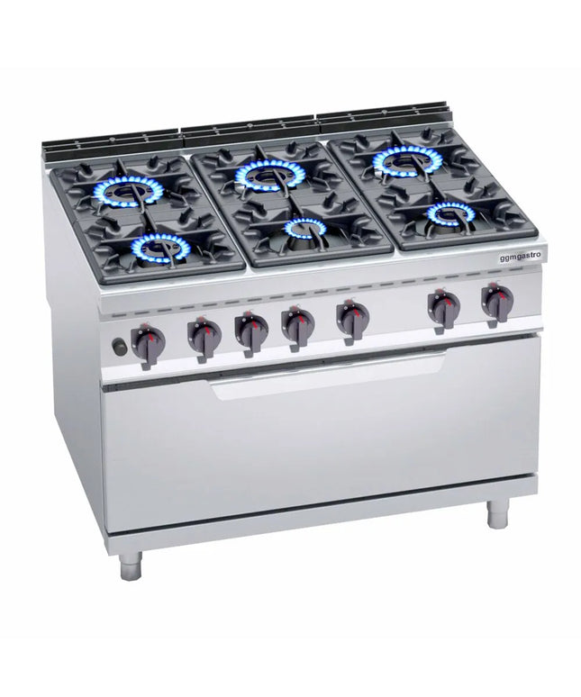 GGM Gastro Bếp Gas Liền Lò - 65.5kW - 6 Họng - Kèm Lò Gas Tĩnh - 12kW