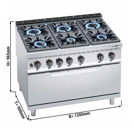 GGM Gastro Bếp Gas Liền Lò - 65.5kW - 6 Họng - Kèm Lò Gas Tĩnh - 12kW