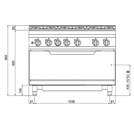 GGM Gastro Bếp Gas Liền Lò - 65.5kW - 6 Họng - Kèm Lò Gas Tĩnh - 12kW