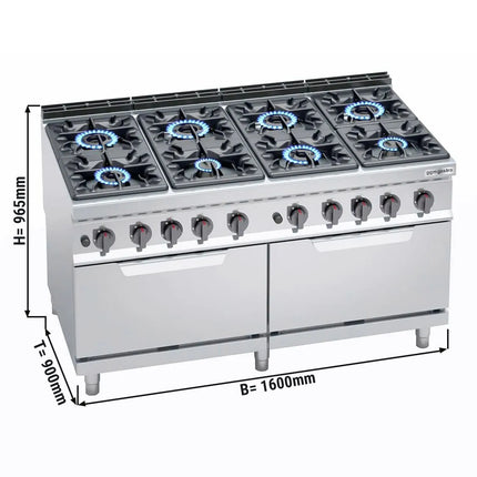 GGM Gastro Bếp Gas Liền Lò - 84.2kW - 8 Họng - Kèm Lò Gas Tĩnh - 7.6kW - Hạng Nặng