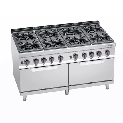 GGM Gastro Bếp Gas Liền Lò - 84.2kW - 8 Họng - Kèm Lò Gas Tĩnh - 7.6kW - Hạng Nặng