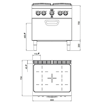 GGM Gastro Bếp Hồng Ngoại - 12.8kW - 4 Vùng - Kèm Lò Đối Lưu Điện - 4.7kW