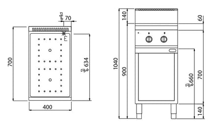 GGM Gastro Bếp Hồng Ngoại - 6.4kW - 2 Vùng - Có Kệ Dưới Hở
