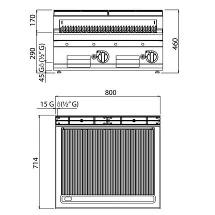 GGM Gastro Bếp Nướng Đá Lava Gas Lorenzo 700 - 13.8kW - Để Bàn - Sâu 714mm - Vỉ Gang