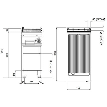GGM Gastro Bếp Nướng Đá Lava Gas Lorenzo 900 - 400mm - Đứng Độc Lập - Vỉ Gang - Sâu 900mm - 9kW