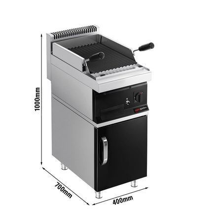 GGM Gastro Bếp Nướng Đá Lava Gas Mario 700 - 400mm - Đứng Độc Lập - Có Tủ Bệ - Sâu 700mm - Vỉ Nướng Nghiêng - Mặt Trước Đen - Kèm Tủ Bệ - 1 Cánh