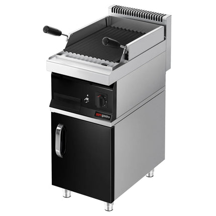 GGM Gastro Bếp Nướng Đá Lava Gas Mario 700 - 400mm - Đứng Độc Lập - Có Tủ Bệ - Sâu 700mm - Vỉ Nướng Nghiêng - Mặt Trước Đen - Kèm Tủ Bệ - 1 Cánh