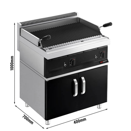 GGM Gastro Bếp Nướng Đá Lava Gas MARIO 700 - 800mm - Có Tủ Bệ - Vỉ Nướng Nghiêng - Vỉ Gang - Mặt Trước Đen - Kèm Tủ Bệ - 2 Cánh