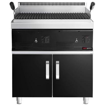 GGM Gastro Bếp Nướng Đá Lava Gas MARIO 700 - 800mm - Có Tủ Bệ - Vỉ Nướng Nghiêng - Vỉ Gang - Mặt Trước Đen - Kèm Tủ Bệ - 2 Cánh