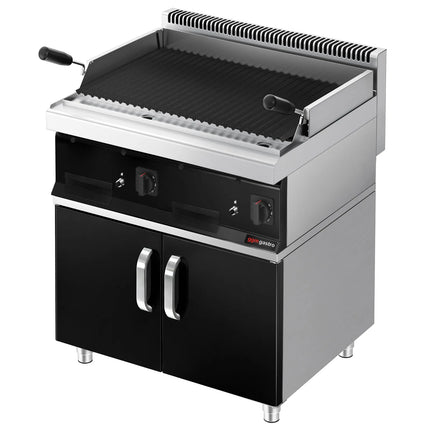 GGM Gastro Bếp Nướng Đá Lava Gas MARIO 700 - 800mm - Có Tủ Bệ - Vỉ Nướng Nghiêng - Vỉ Gang - Mặt Trước Đen - Kèm Tủ Bệ - 2 Cánh