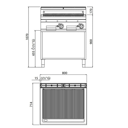 GGM Gastro Bếp Nướng Đá Lava LORENZO 700 - 13.8kW - Đứng Độc Lập - Vỉ Gang - Sâu 714mm
