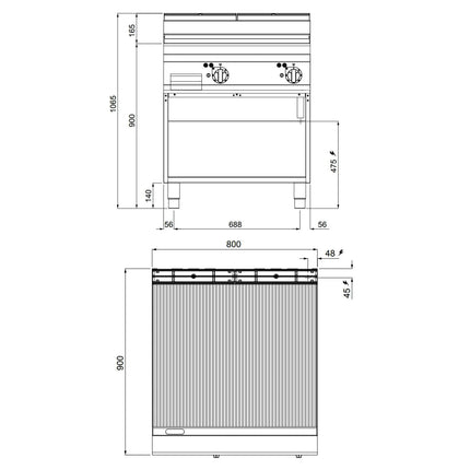 GGM Gastro Bếp Nướng Điện - 11.4kW - Mặt Rãnh - Diện Tích Nấu: 796x667mm - Có Chân Đứng