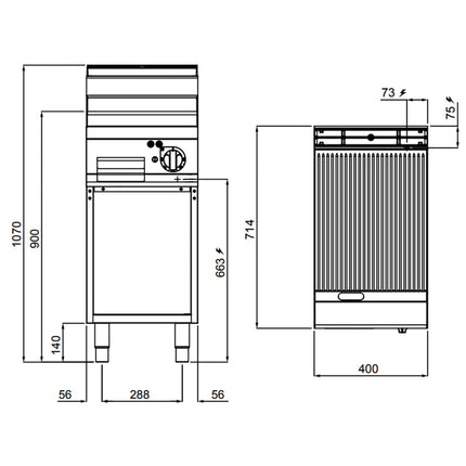 GGM Gastro Bếp Nướng Điện - 4.8kW - Mặt Rãnh - Diện Tích Nấu: 395x500mm - Có Chân Đứng