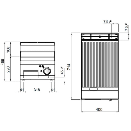 GGM Gastro Bếp Nướng Điện - 4.8kW - Mặt Rãnh - Diện Tích Nấu: 400x714mm