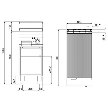GGM Gastro Bếp Nướng Điện - 5.7kW - Mặt Rãnh - Diện Tích Nấu: 396x667mm - Có Chân Đứng