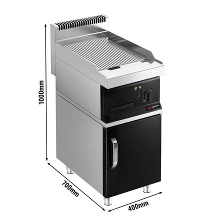 GGM Gastro Bếp Nướng Điện - 8kW - Mặt Rãnh - Diện Tích Nấu: 395x535mm - Có Tủ Bệ - 1 Cánh