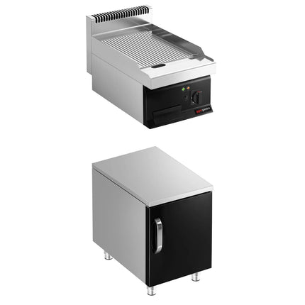 GGM Gastro Bếp Nướng Điện - 8kW - Mặt Rãnh - Diện Tích Nấu: 395x535mm - Có Tủ Bệ - 1 Cánh