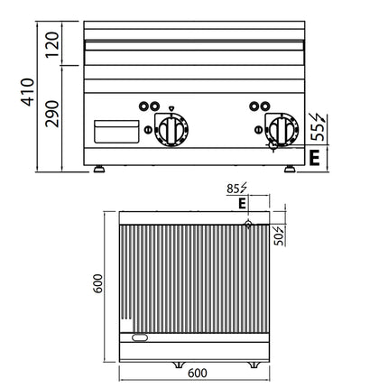 GGM Gastro Bếp Nướng Điện - 8kW - Mặt Rãnh - Diện Tích Nấu: 596x430mm