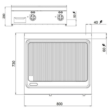GGM Gastro Bếp Nướng Điện - 9.6kW - Mặt Rãnh