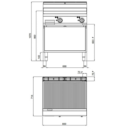 GGM Gastro Bếp Nướng Điện - 9.6kW - Mặt Rãnh - Diện Tích Nấu: 795x500mm - Có Chân Đứng