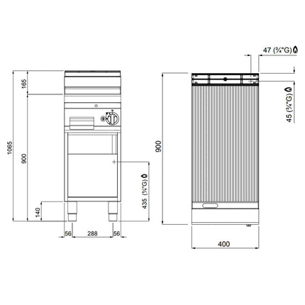GGM Gastro Bếp Nướng Gas - 10kW - Mặt Rãnh - Diện Tích Nấu: 396x667mm - Có Chân Đứng