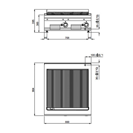 GGM Gastro Bếp Nướng Gas - 18kW - Để Bàn - Sâu 900mm - 2 Họng - Vỉ Gang