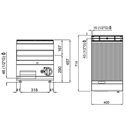 GGM Gastro Bếp Nướng Gas - 6.9kW - Mặt Rãnh - Diện Tích Nấu: 395x500mm