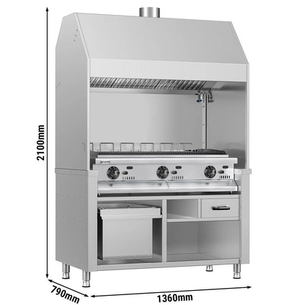 GGM Gastro Bếp Nướng Gas BERLIN - 1360mm - Đứng Độc Lập - Sâu 790mm - 6 Vỉ Nướng - Vỉ Gang - 21kW